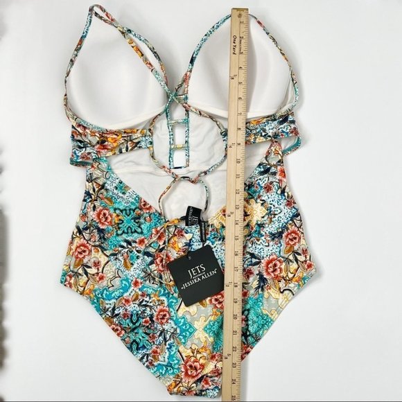 Jets By Jessika Allen Blue Multi Floral Plunge Swimsuit - Picture 9 of 13